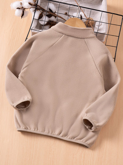 Girls Winter Warm Fleece Jacket with Zipper Closure and Stand Collar Solid Color Long Sleeve Coat for Toddlers