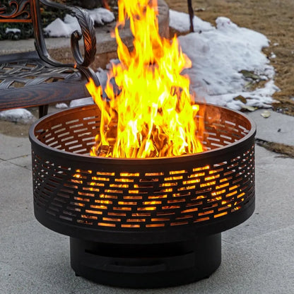 26" Wood Burning Fire Pit with Grill, Lid & Cover - Outdoor BBQ Table for Garden, Yard