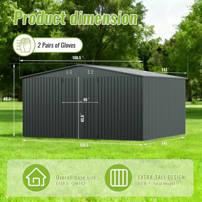 14x12 Outdoor Storage Shed: Metal Garden Tool Shed with Weathered Structure and Lockable Door, Perfect for Backyard, Patio, and