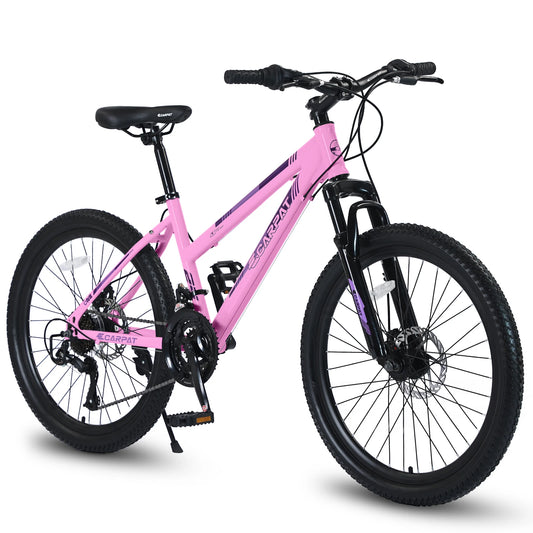 Ecarpat Mountain Bike 24 26 Inch Wheels, 21-Speed Disc Brake, Female Bicycles, 15" Steel Frame Front Fork Suspension