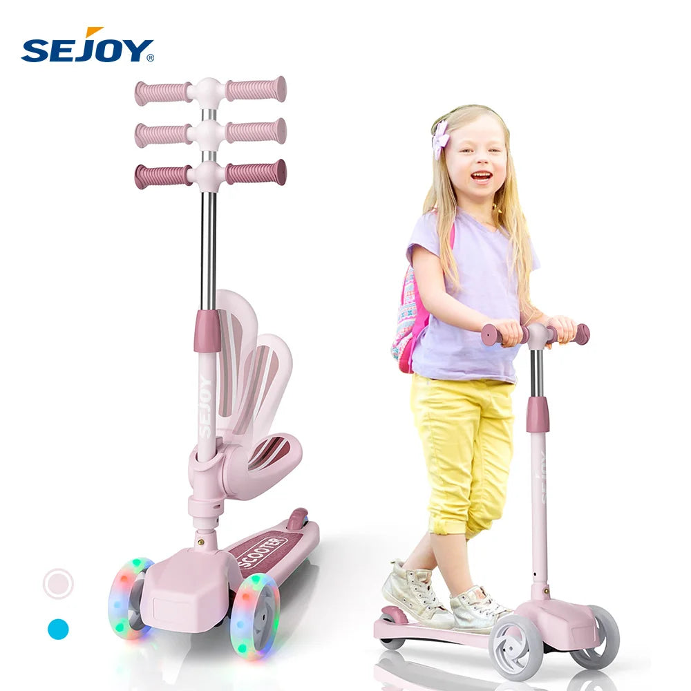 Kick Scooter for Kids with 3-Wheeled LED Lights,Adjustable Lean-to-Steer Handlebar,Foldable Seat,Sit or Stand Ride,for 3-8 Years