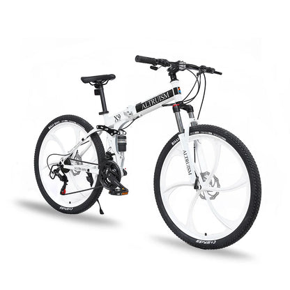 26-Inch Mountain Bike for Men & Women, 21-Speed Dual Suspension Bicycle with Adjustable Disc Brakes, High Carbon Steel Frame