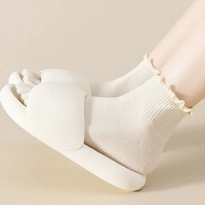 Women's cotton five-toe socks, fashionable rolled edges, white loose Harajuku short socks with toes