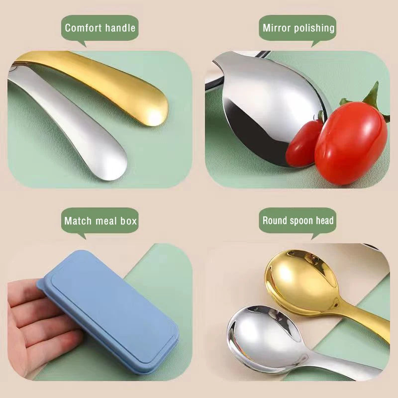 2-piece Mini Portable Spoon and Fork Cutlery Set Stainless Steel Outdoor Camping Lunch Hiking Cooking Utensils