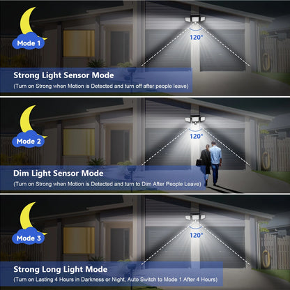 (1/2/3 Pack) 3-Head Solar Outdoor Light, Motion Sensor Security Light with Wireless Remote Control