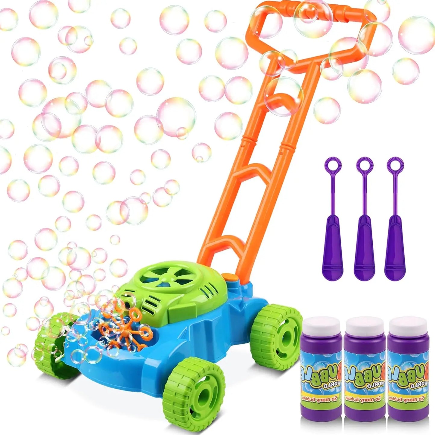 Kids Bubble Lawn Mower Toy for Toddlers 1-3 Years, Outdoor Push Toy with Real Sounds, Birthday Easter Gift