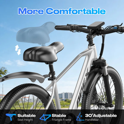 26" Electric Bike for Adults - 1200W Peak Motor, 28 MPH, 50 Mile Range, Removable 36V 13Ah Battery, 7-Speed, UL2849 Certified