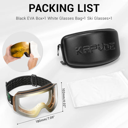 KAPVOE Photochromic Ski Goggles Snowboard OTG Snow Glasses Magnetic Lens Men Women UV400 Double Layers Lens Anti Fog Skating