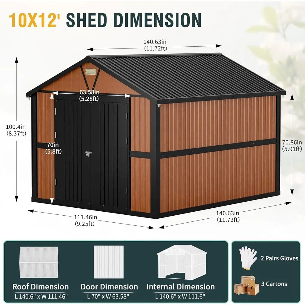 Extra Large 10x12 Outdoor Metal Shed with Lockable Door, 2 Windows, Ideal for Garden, Backyard, Utility, and Tool Storage