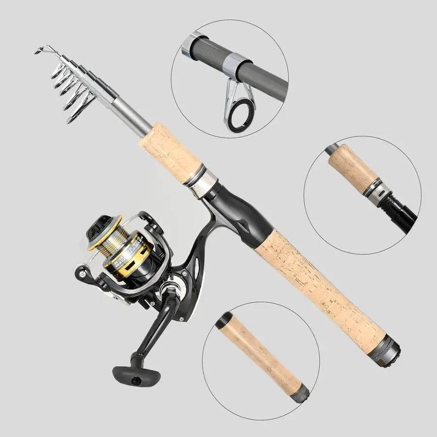 Fiber Fishing Pole Combo Set Spinning Reel, 145pcs Accessories Kit