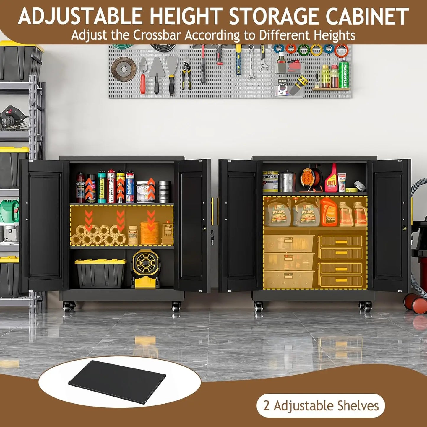 35" Metal Storage Cabinet with Lock and Wheels, Lockable Office File Cabinet with 2 Doors and 2 Adjustable Shelves, Customized
