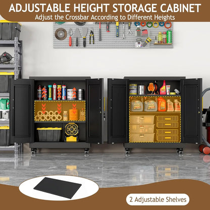 35" Metal Storage Cabinet with Lock and Wheels, Lockable Office File Cabinet with 2 Doors and 2 Adjustable Shelves, Customized