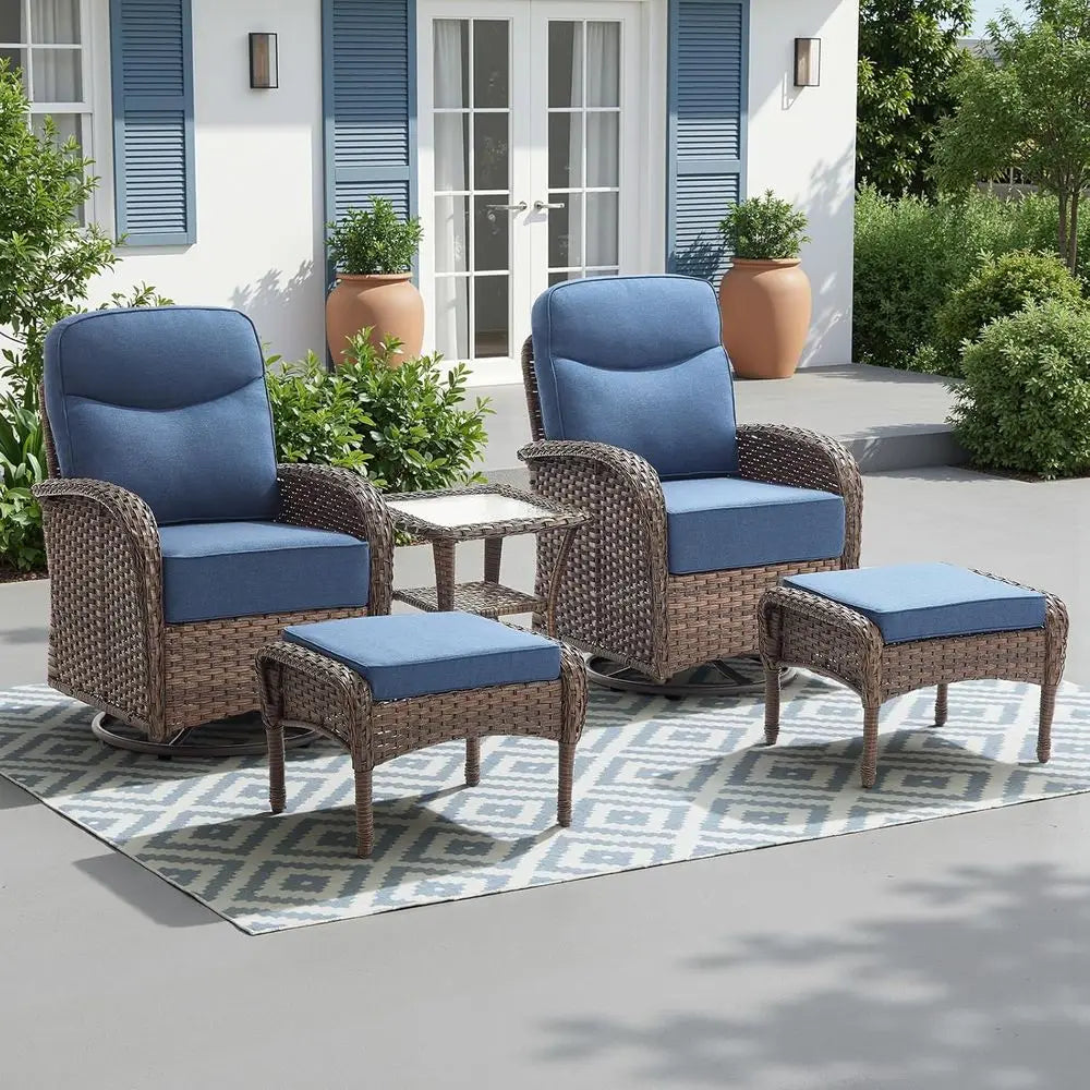 6-Inch Cushioned Patio Furniture Set with Ottoman, Swivel Rocker Chairs and Side Table, Ideal for Deck, Porch, Garden, Balcony,