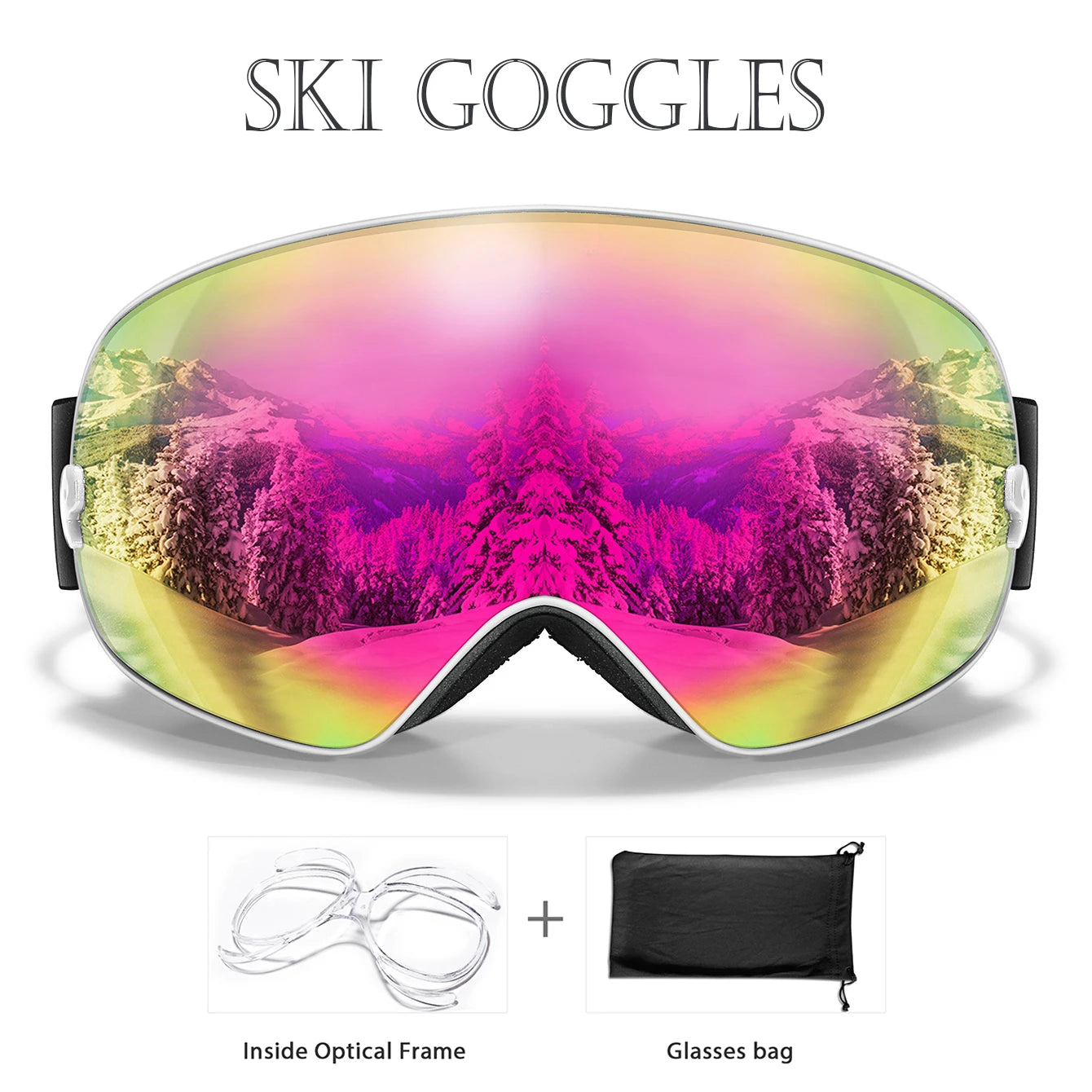 Winter Outdoor SKI Goggles Men And Women Teen, Free Optical Frame and Bag, UV400 Anti-Fog Snowboard Eyewear, Charistmas Gifts