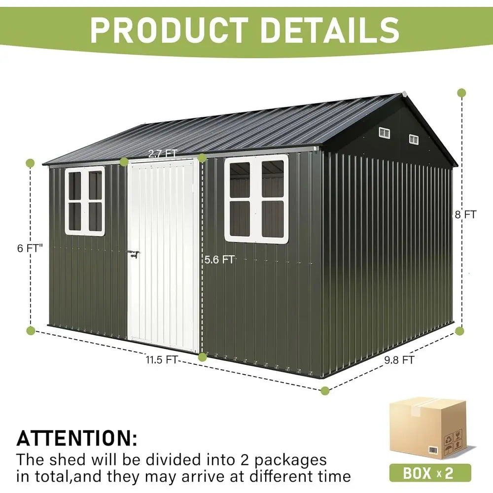10 x 12 Outdoor Storage Shed with Lockable Door and 2 Windows, Grey/White for Garden and Patio Use