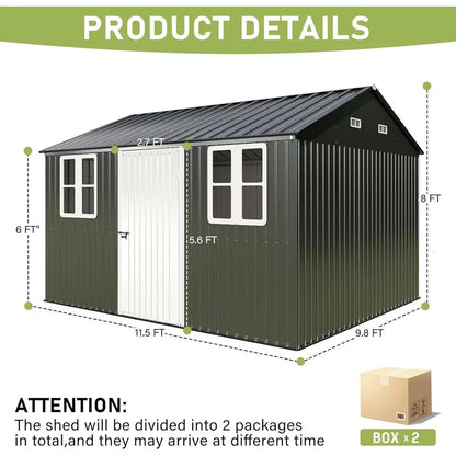 10 x 12 Outdoor Storage Shed with Lockable Door and 2 Windows, Grey/White for Garden and Patio Use