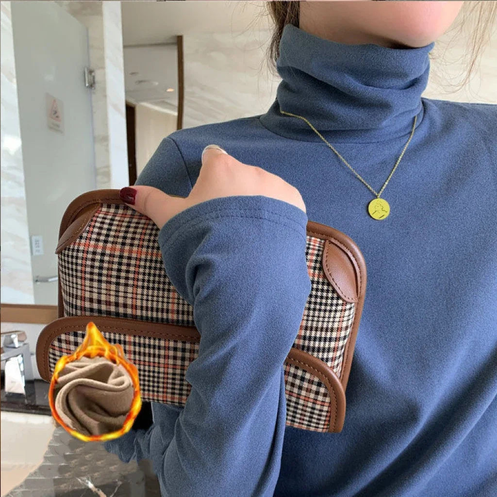 Women's Thermal Underwear High Collar Autumn Winter Thickening Solid Soft Long-sleeved T-shirt Pile Collar Warmer Tops For Women