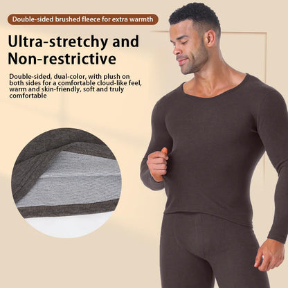 Set of 2 Thermal Underwear Suit Mens Plus Size Long Johns Fleece Lined Keep Warm Undershirts Cold weather Bottoming Shirt Suits