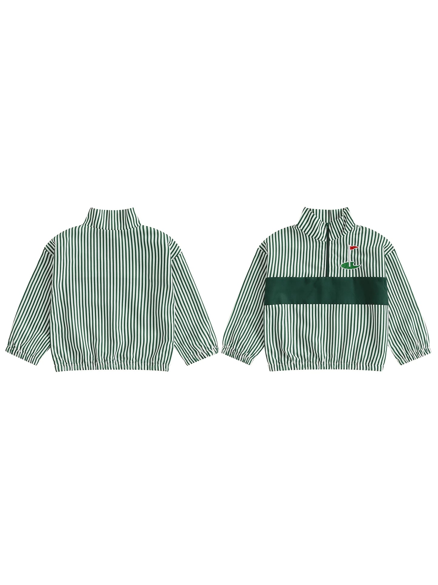 Boys Stylish Striped Long Sleeve Shirt with Embroidered Golf Design and Half Zipper Detail - Trendy Fall Clothing for Toddlers