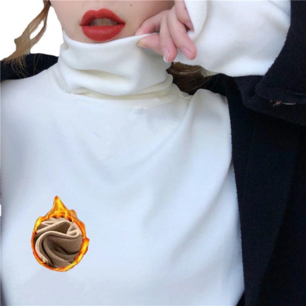 Women's Thermal Underwear High Collar Autumn Winter Thickening Solid Soft Long-sleeved T-shirt Pile Collar Warmer Tops For Women
