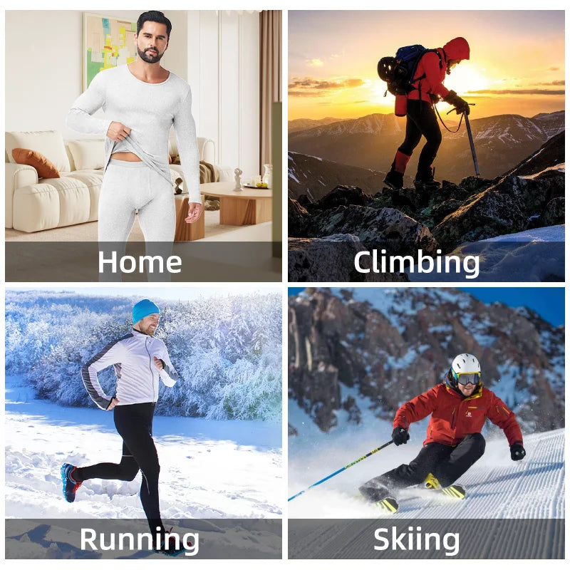 Winter Autumn Men Thermal Underwear Set Warm Long Johns Round Neck Long Sleeve Top Breathable Base Layer Soft Compression Bottom