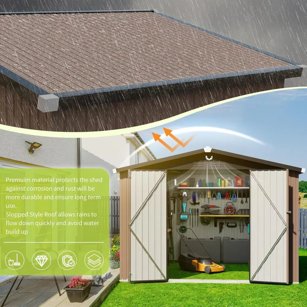 10x12 Outdoor Metal Storage Shed with Large Capacity and Lockable Waterproof Door