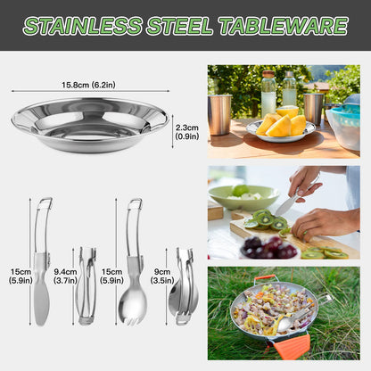 Camping Utensils Cooking Set 3 Person 22PCS Camping Pot and Pan Cooking Set Outdoor Camping Hiking Backpacking with Carry Bag