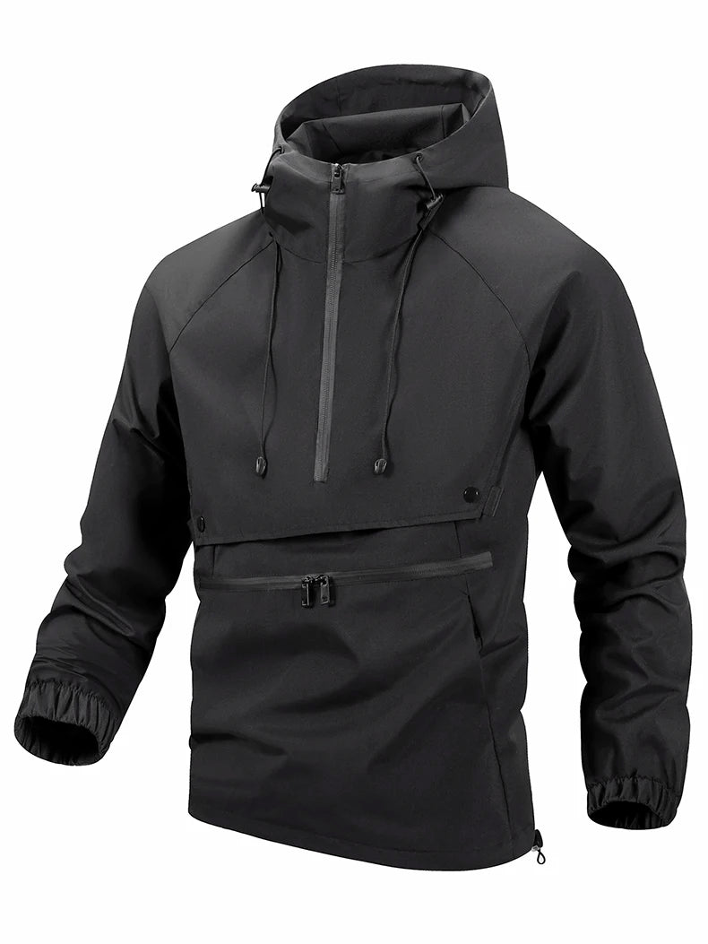 Hiking Men Jacket Double Zipper Solid Jacket Adjustable Drawstring Camping Coat Outdoor Travel Jacket Autumn & Spring Cargo Coat
