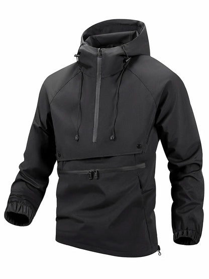 Hiking Men Jacket Double Zipper Solid Jacket Adjustable Drawstring Camping Coat Outdoor Travel Jacket Autumn & Spring Cargo Coat