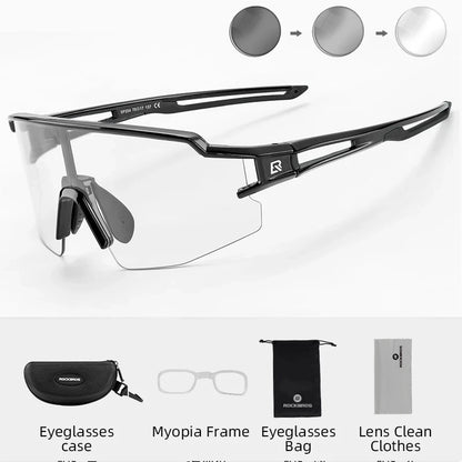 ROCKBROS Cycling Glasses Photochromic Polarized Lens Bike Glasses UV400 Protection Eyewear Sunglasses MTB Road Bicycle Goggles