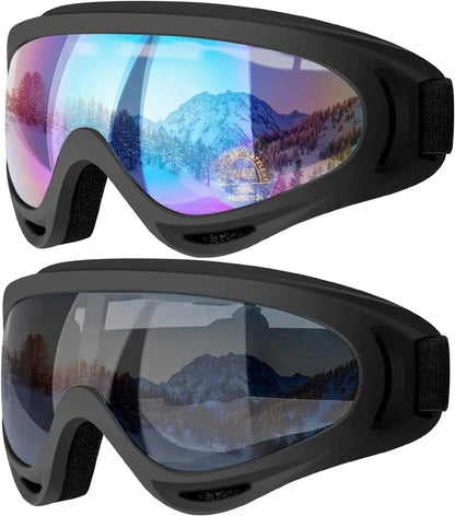 2 Pack Snow Goggles for Men & Women - UV Protection, Anti-Scratch, Dustproof Ski Gear