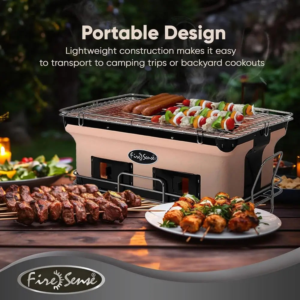 Large Tan Japanese Clay Charcoal Grill with Adjustable Ventilation for Outdoor BBQ and Camping