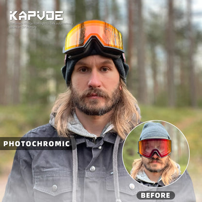 KAPVOE New Outdoor Photochromic Ski Goggles Men Snowboard Glasses Women Winter Snow Sunglasses UV400 Magnetic Attraction Lens