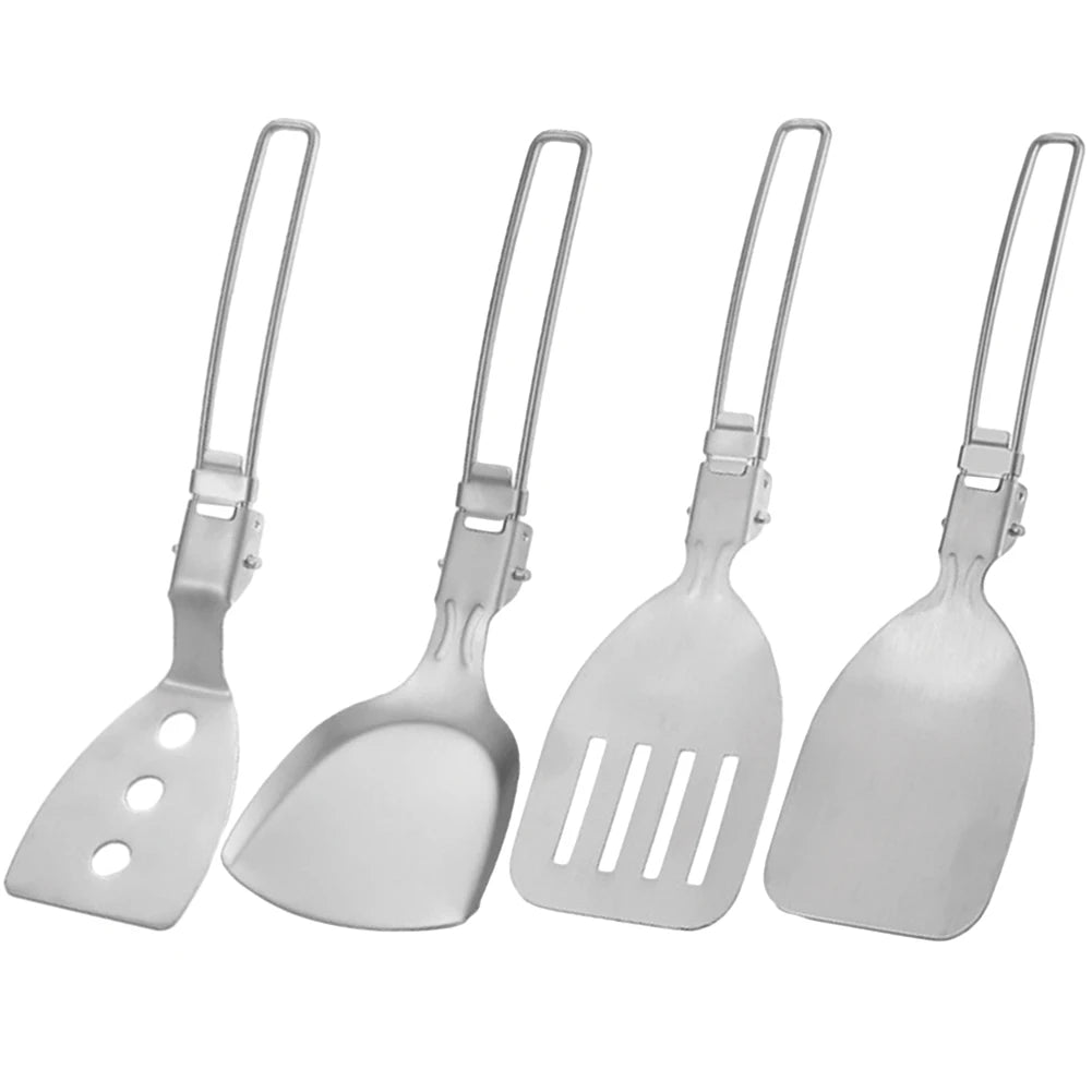 Folding Outdoor Cooking Set 304 Stainless Steel Camping Cookware Set with Spatula/Spoon Outdoor Camping Gear Cooking Accessories