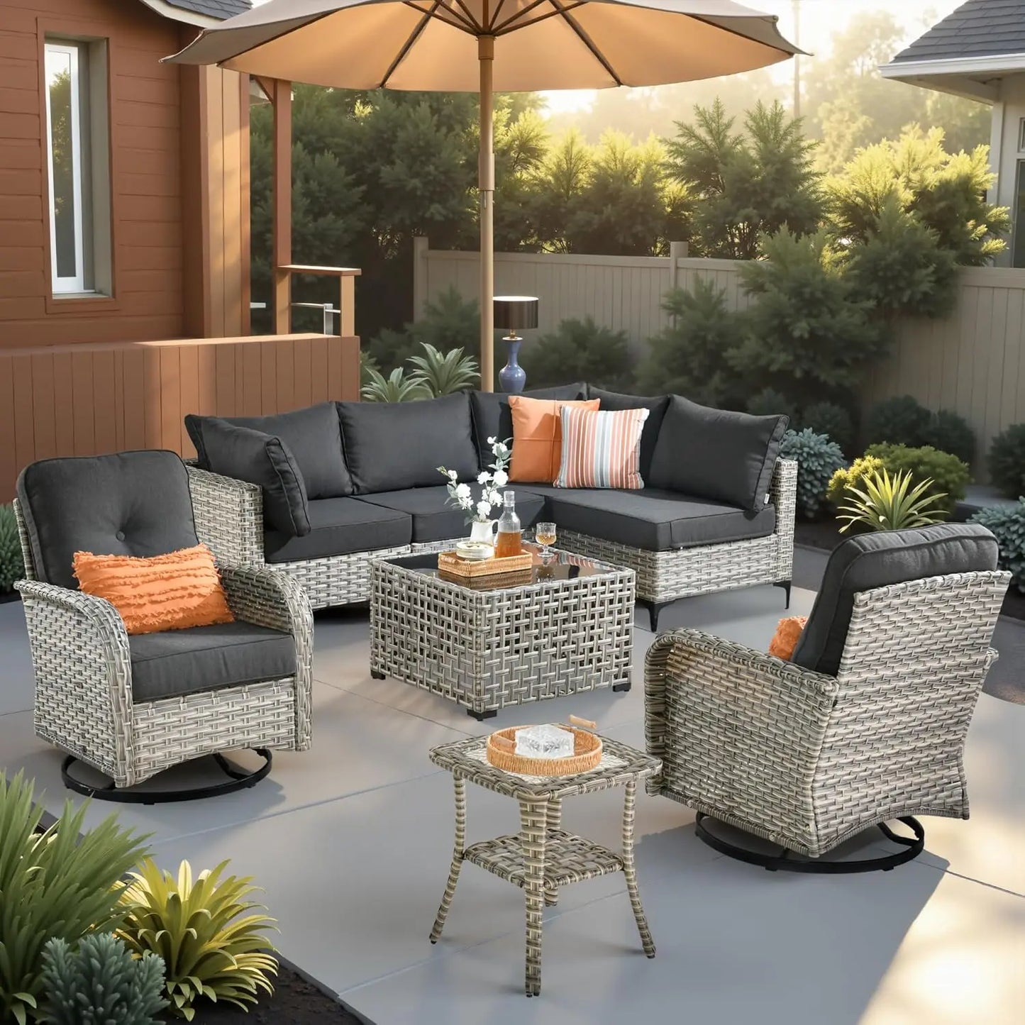 Outdoor Sectional Patio Furniture Set,8 Pieces Wicker Conversation Sets L Shaped Couch,Out Door Sofa Outside, Customized