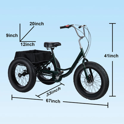 Non electric - (maximum weight capacity 450 pounds) 7-speed manual fat tire tricycle, 20 inch adult tricycle, snow tires
