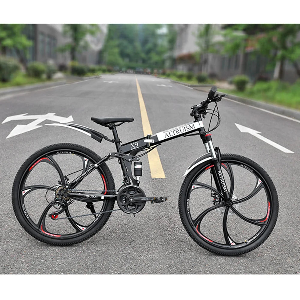26-Inch Mountain Bike for Men & Women, 21-Speed Dual Suspension Bicycle with Adjustable Disc Brakes, High Carbon Steel Frame