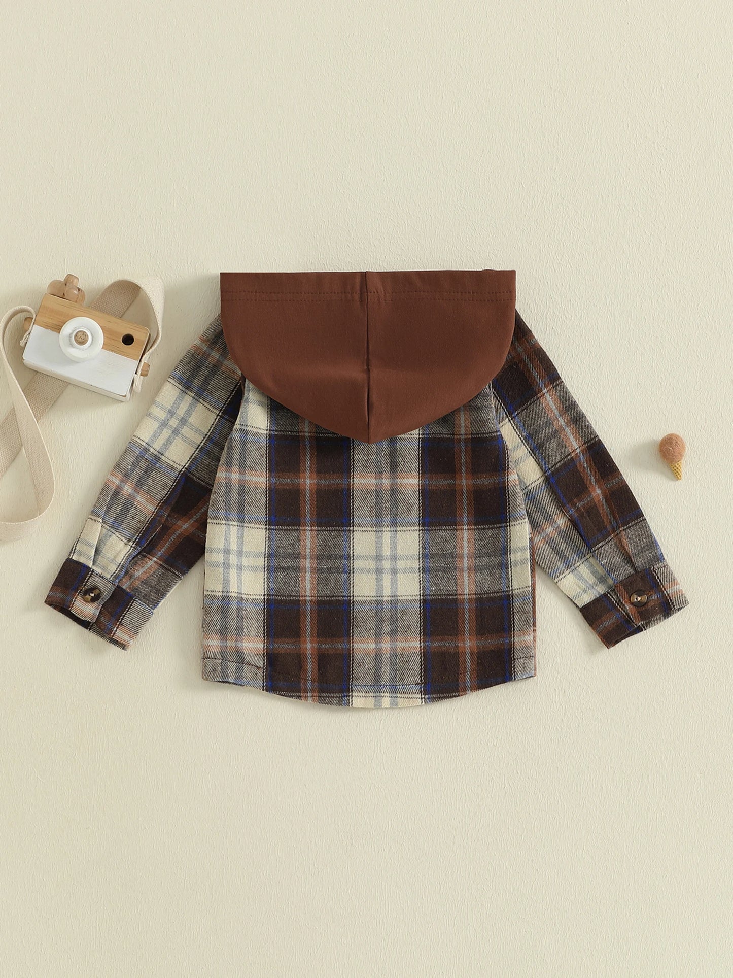 Cute Baby Boy Girl Plaid Hooded Shirt with Pockets and Button-up Design Long Sleeve Fall Tops for Casual Toddler Outfits