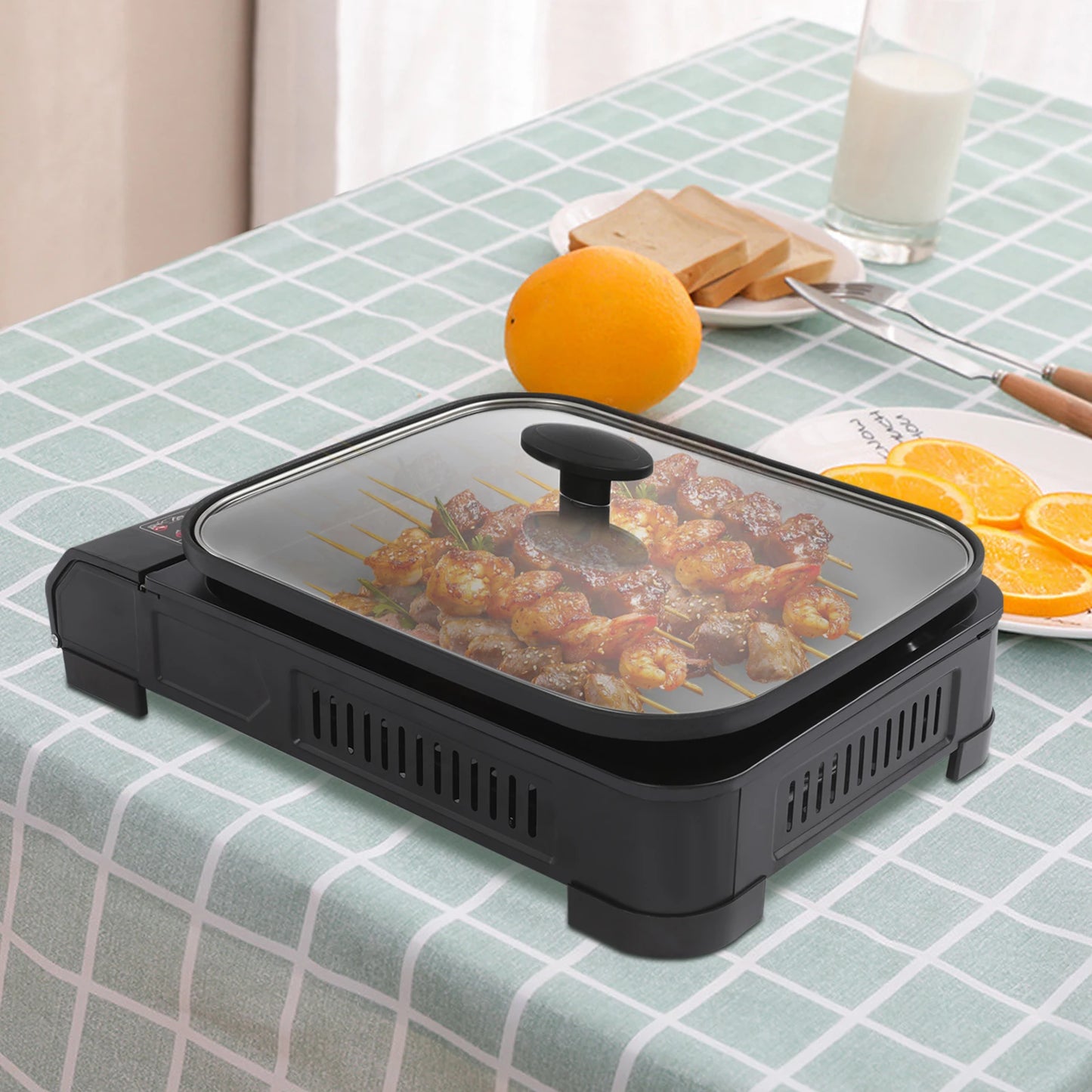 2.1KW Portable SStainless Steel Barbecue Grill with Baking Tray Lid Suitable for Outdoor Camping Picnicking and Grilling