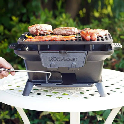 Compact Outdoor Charcoal Grill, Pre-Seasoned Cast Iron, Portable Yakitori Grill for Camping, Adjustable Air Control, Ideal for 2
