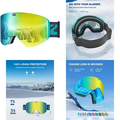 Magnetic Cylindrical Ski Goggles with X11 Lens for Men and Women