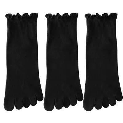 Women's cotton five-toe socks, fashionable rolled edges, white loose Harajuku short socks with toes