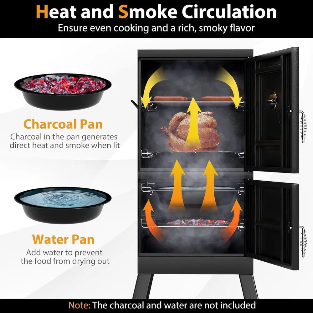 Outdoor Veal BBQ Smoker with 2 Access Doors, 2 Grills, Removable Pans, and 4 Air Vents for Meat Smoking and Backyard Parties