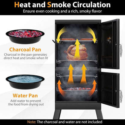 Outdoor Veal BBQ Smoker with 2 Access Doors, 2 Grills, Removable Pans, and 4 Air Vents for Meat Smoking and Backyard Parties