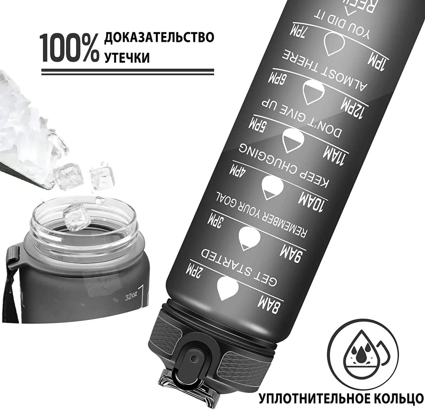 1L Sports Water Bottle Straw Cup 1 Litro with Time Maker Leak-Proof Free Frosted Cup For Outdoor Sports Drinking Bottle