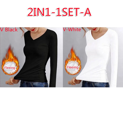 Winter Bottoming Shirt Women Thermal Underwear Solid Color German Velvet Long-Sleeved Basic T-Shirt Heating Fiber Thermal 2028