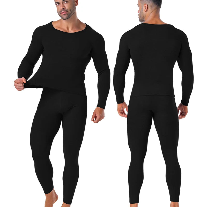 Set of 2 Thermal Underwear Suit Mens Plus Size Long Johns Fleece Lined Keep Warm Undershirts Cold weather Bottoming Shirt Suits
