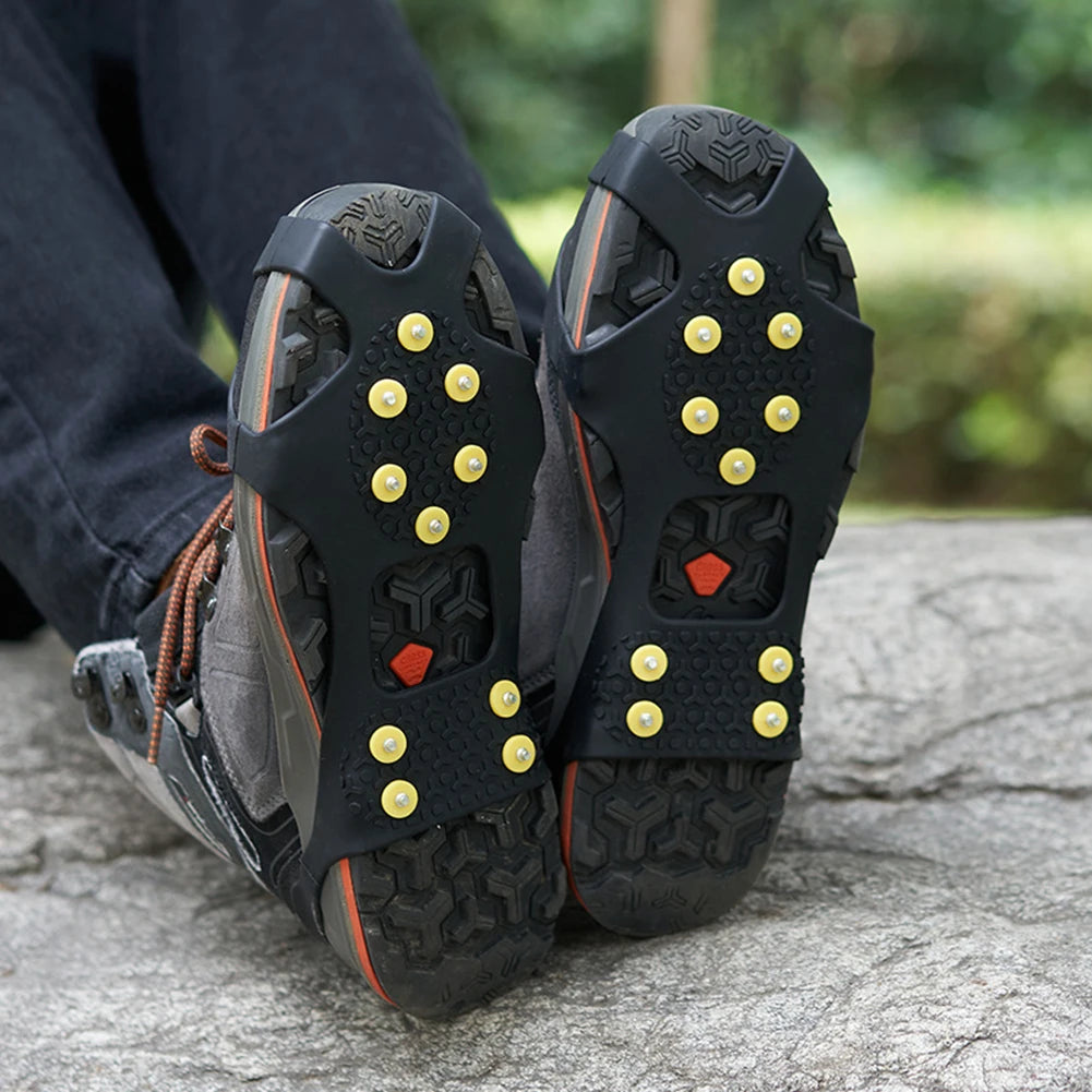 1Pair 10 Teeth Snow Ice Claw Climbing Anti-Slip Ice Grips Shoe Spikes Crampon Cleats Sport Shoes Cover for Walking Hiking Boots