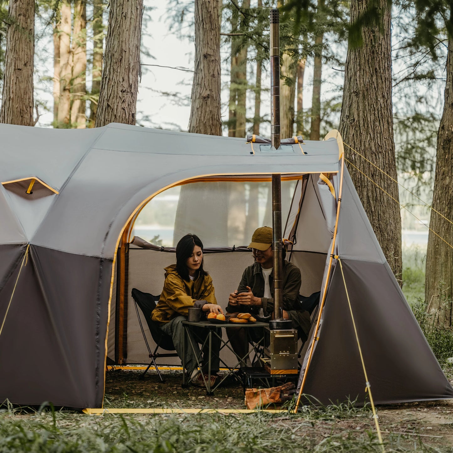 Naturehike KOTA6 Tunnel Tent 70D One Room One Living Room Large Space 4 SeasonTent Outdoor Travel Waterproof Tents With Chimney