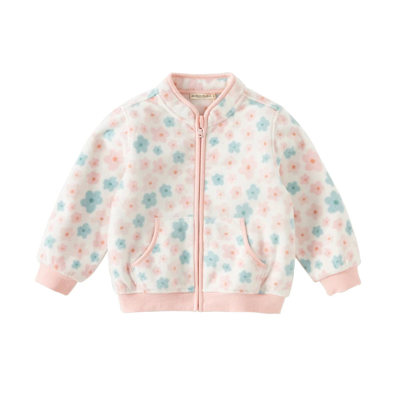 Dave Bella Long Sleeve Polar Fleece Coat for Gilrs Boys Cute Printed Spring Autumn Coat Children Casual Warm Clothes DB396